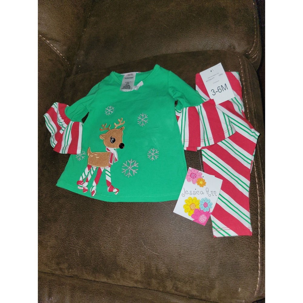 Jessica Ann‎ holiday Christmas reindeer dress and leggings size 3 6 months nwt